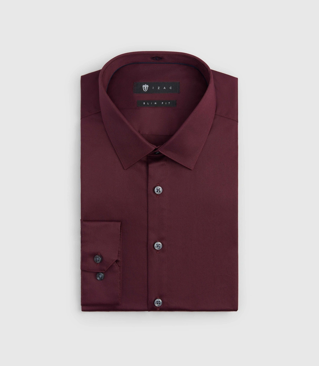 IZAC - Chemise slim en satin de coton bordeaux SATINSLIM