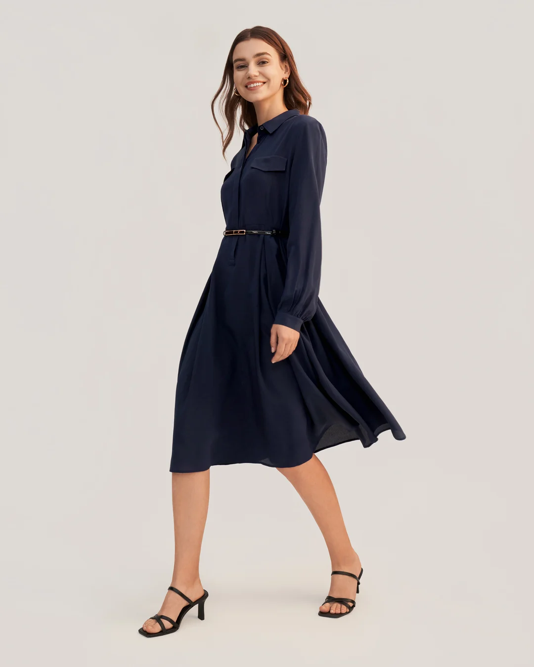 LILYSILK Robe en Soie 100 Soie Coupe Régulière Légère Infroissable Bleu Marine L