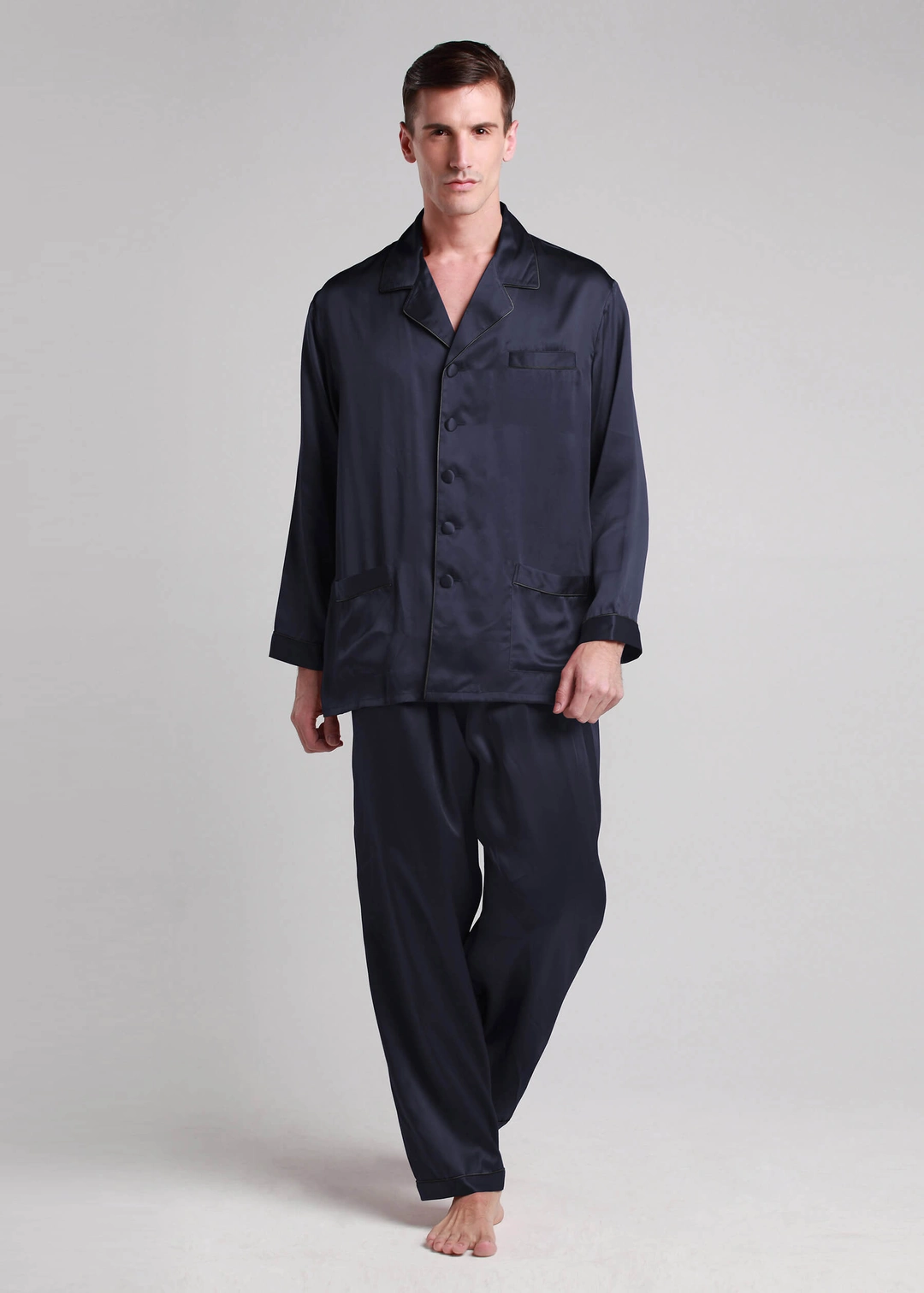 LILYSILK Ensemble pyjama FR soie longue bordure contraste