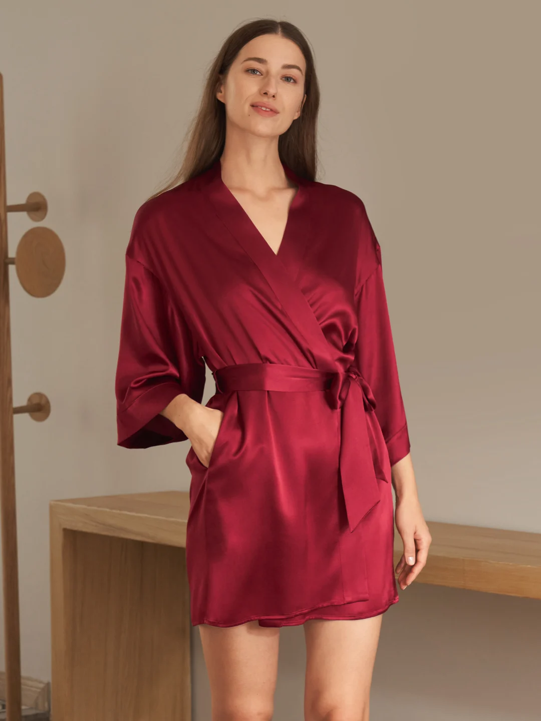 LILYSILK Kimono Soie Femme Nuit Noir Épaule Légèrement Tombée 100% Soie Naturellement Antibactérien L
