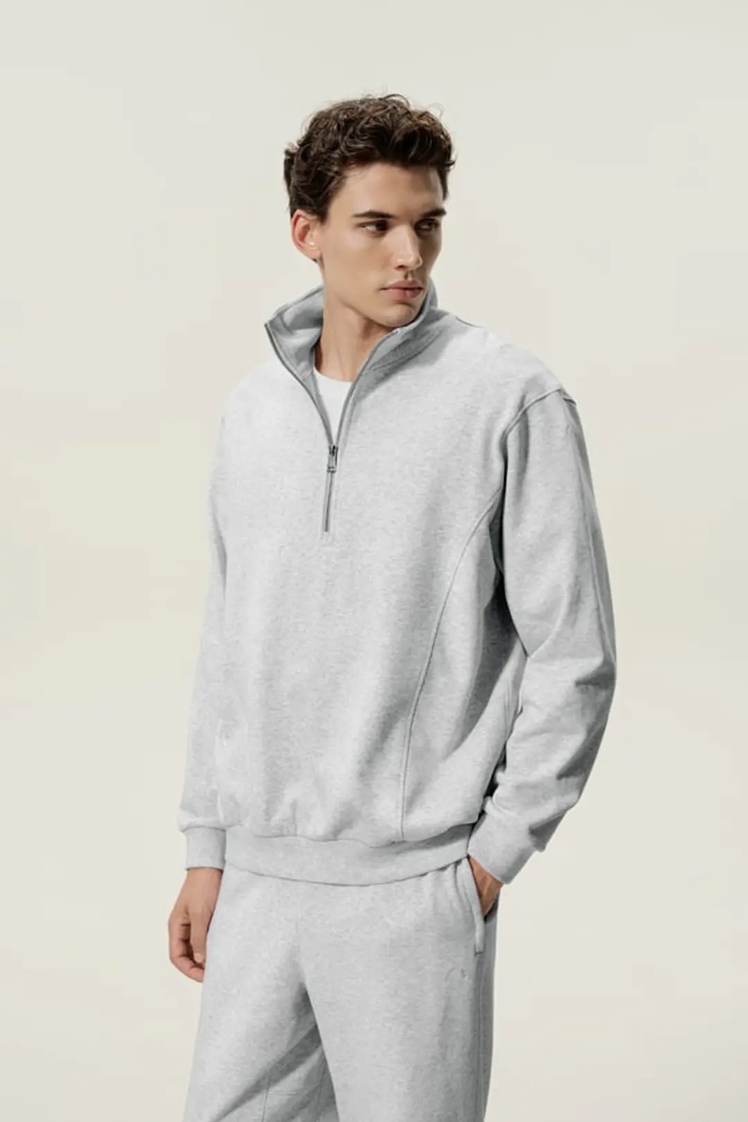 LILYSILK Homme Confortable Sweat en Soie Bouclée Demi-Zip Col Montant Espresso L