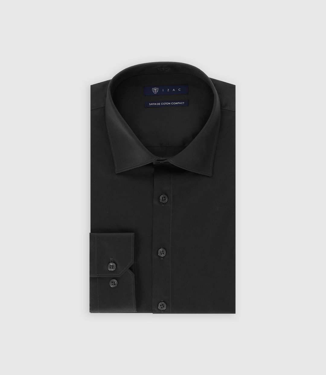 IZAC - Chemise slim en satin de coton NOIR