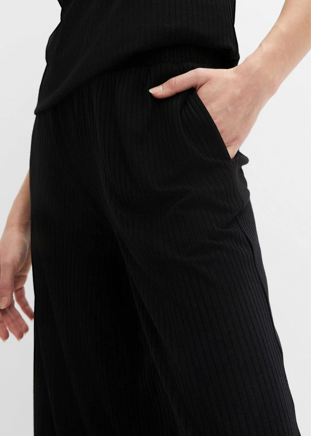 Pantalon en jersey côtelé à taille élastiquée
