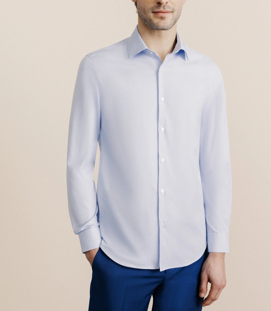IZAC - Chemise 100% coton sans repassage bleue