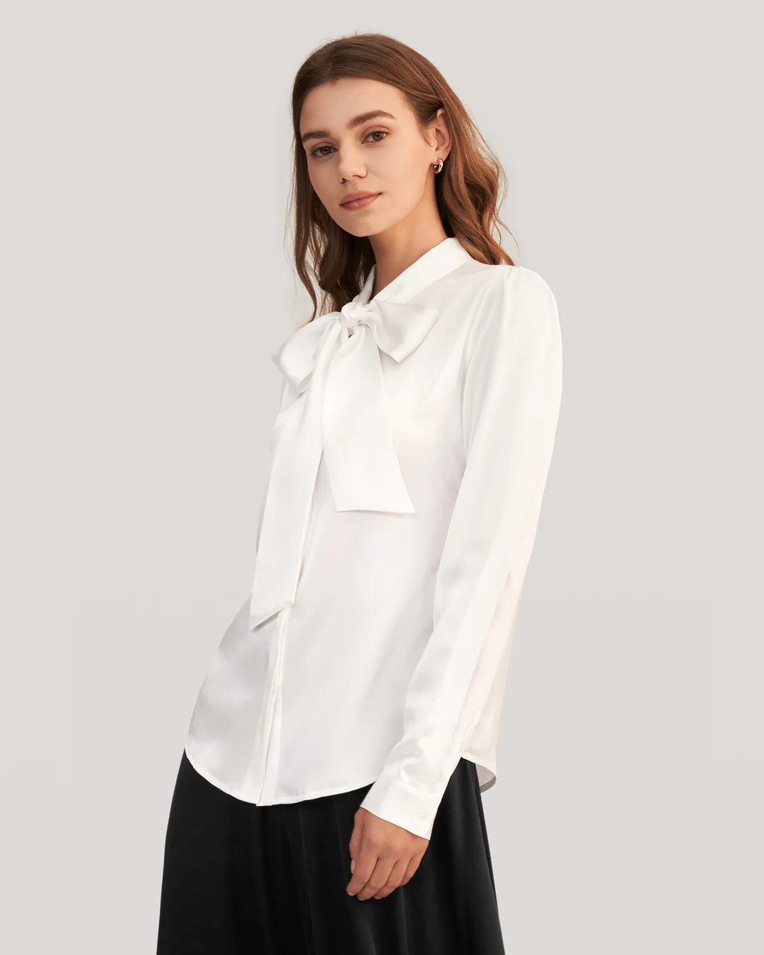 LILYSILK Blouse en Soie avec Nœud Papillon Blanc Naturel L