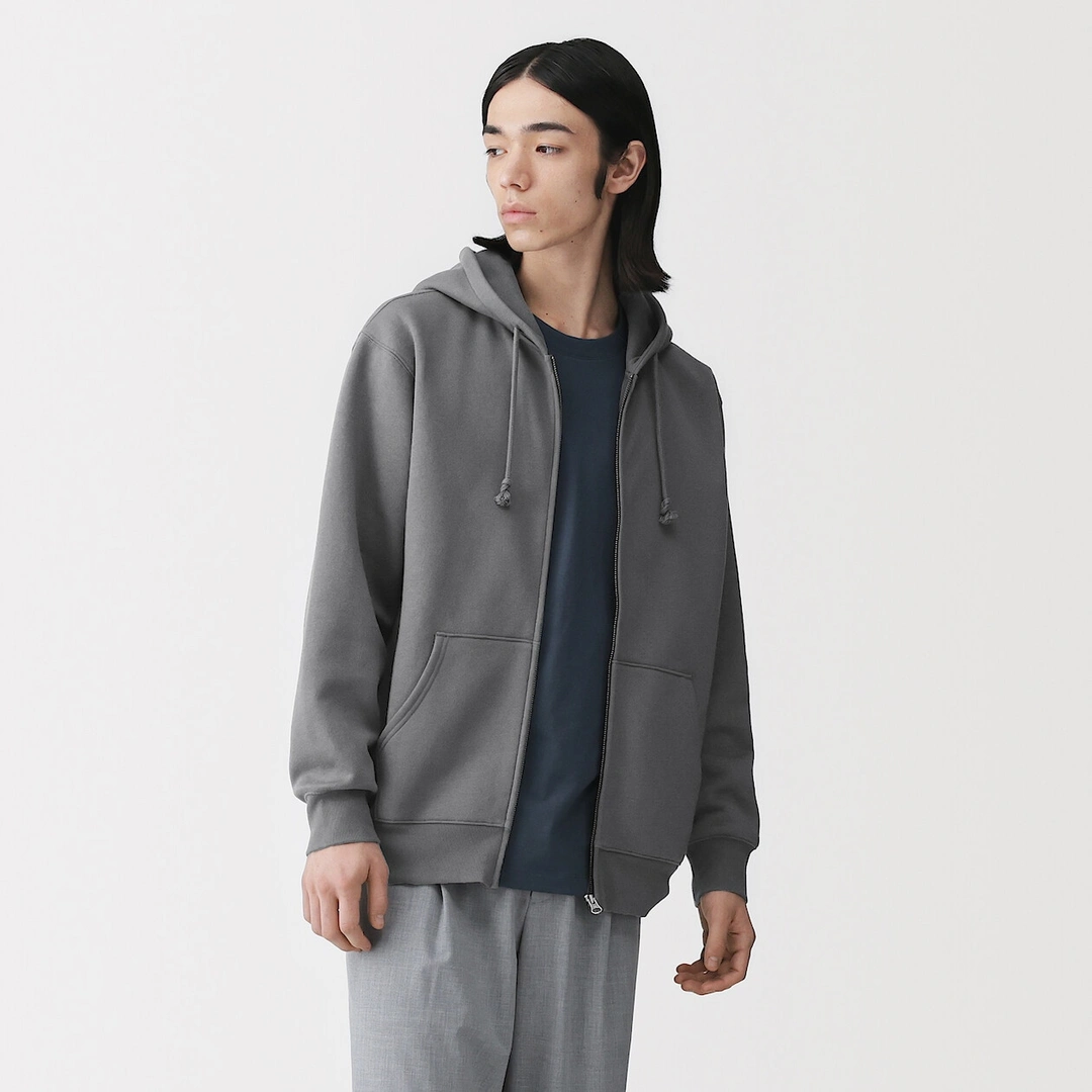 Sweatshirt zippé en coton mélangé à capuche homme