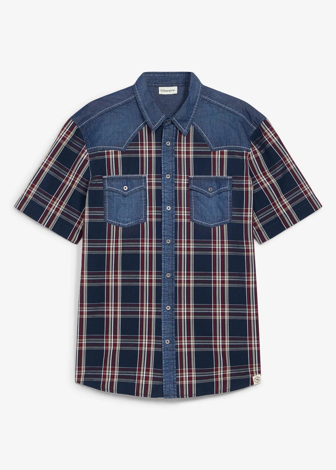 Chemise manches courtes 100% coton avec détails en jean