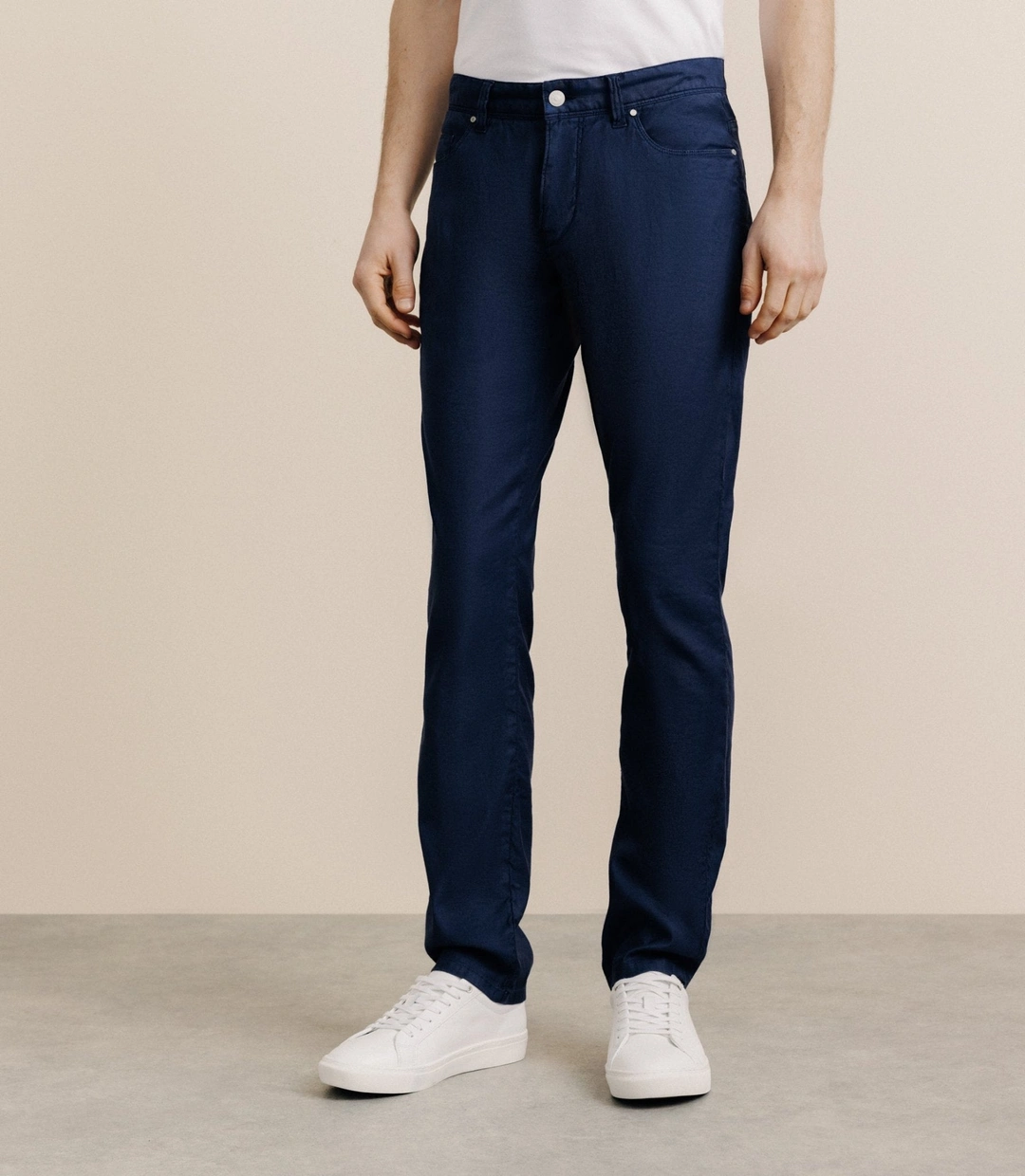 IZAC - Pantalon droit en lin et coton marine