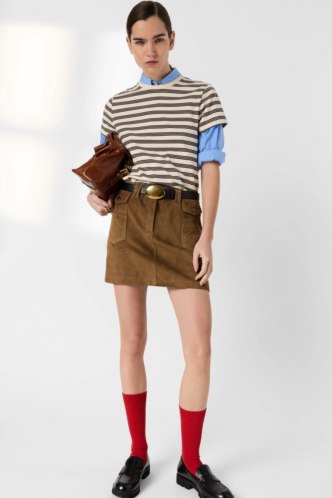 T-shirt rayé en coton - MAYSANE - Marron