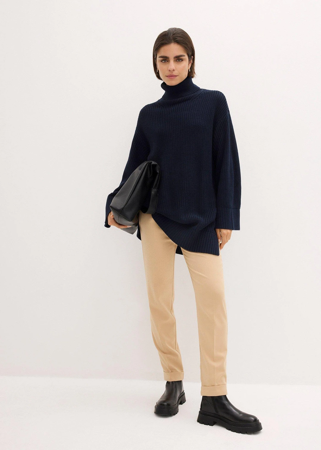 Pull col roulé oversize en coton mélangé