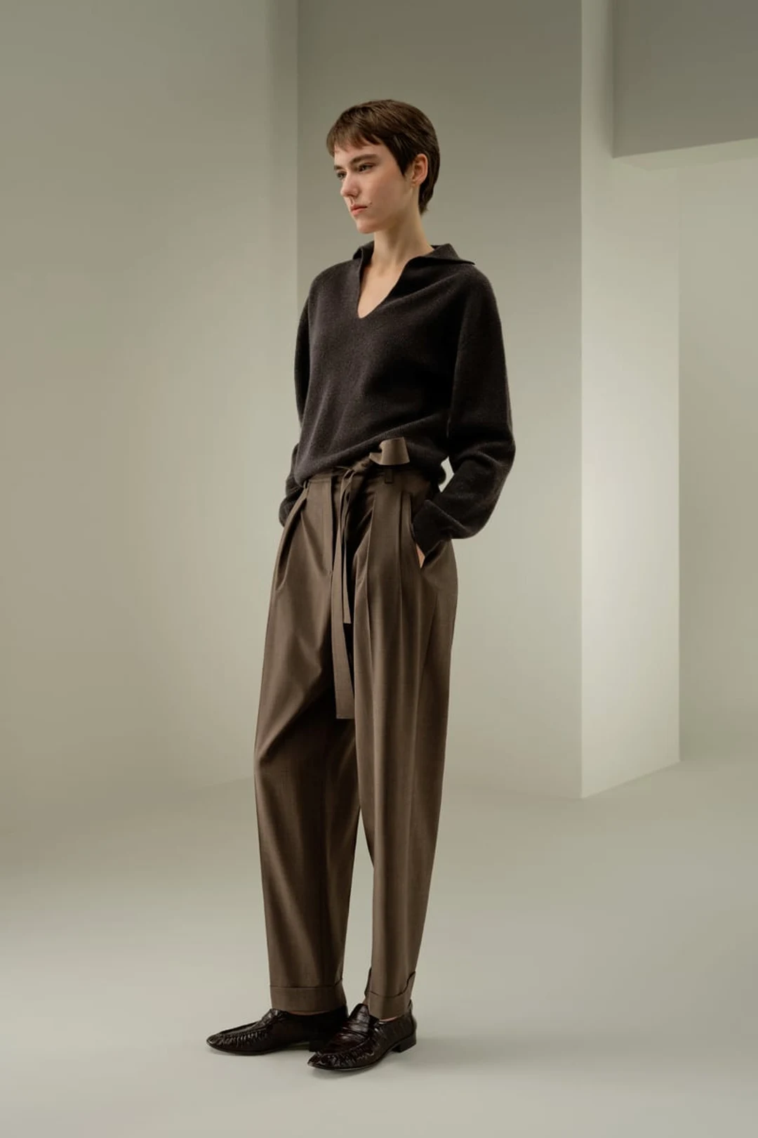 LILYSILK Pantalon Droit Havane 48 Soie & Laine Plis Devant Ceinture Fluide Respirant Chic