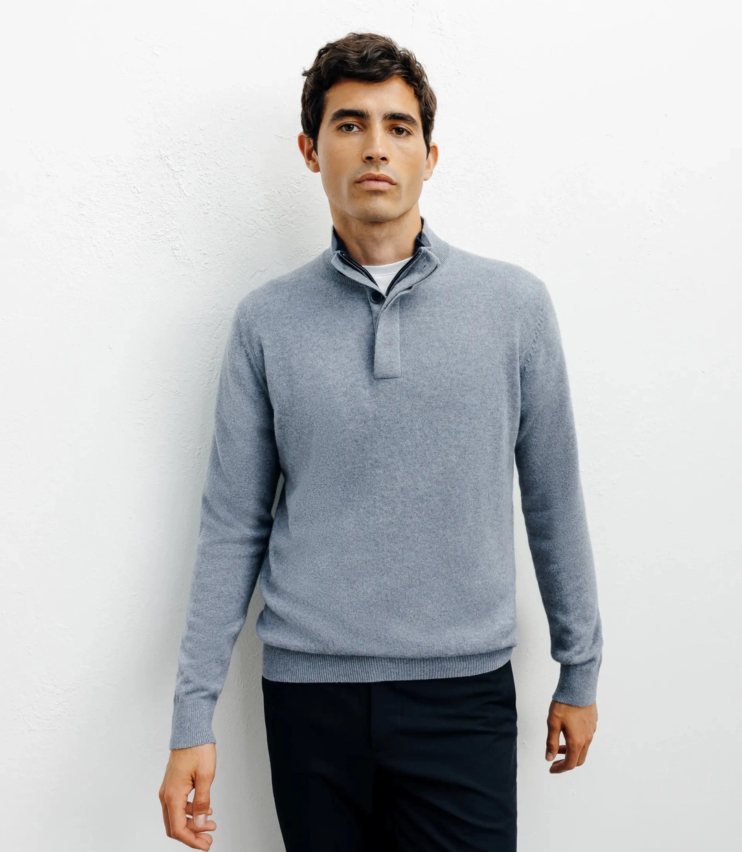 IZAC - Pull col montant 100% cachemire indigo