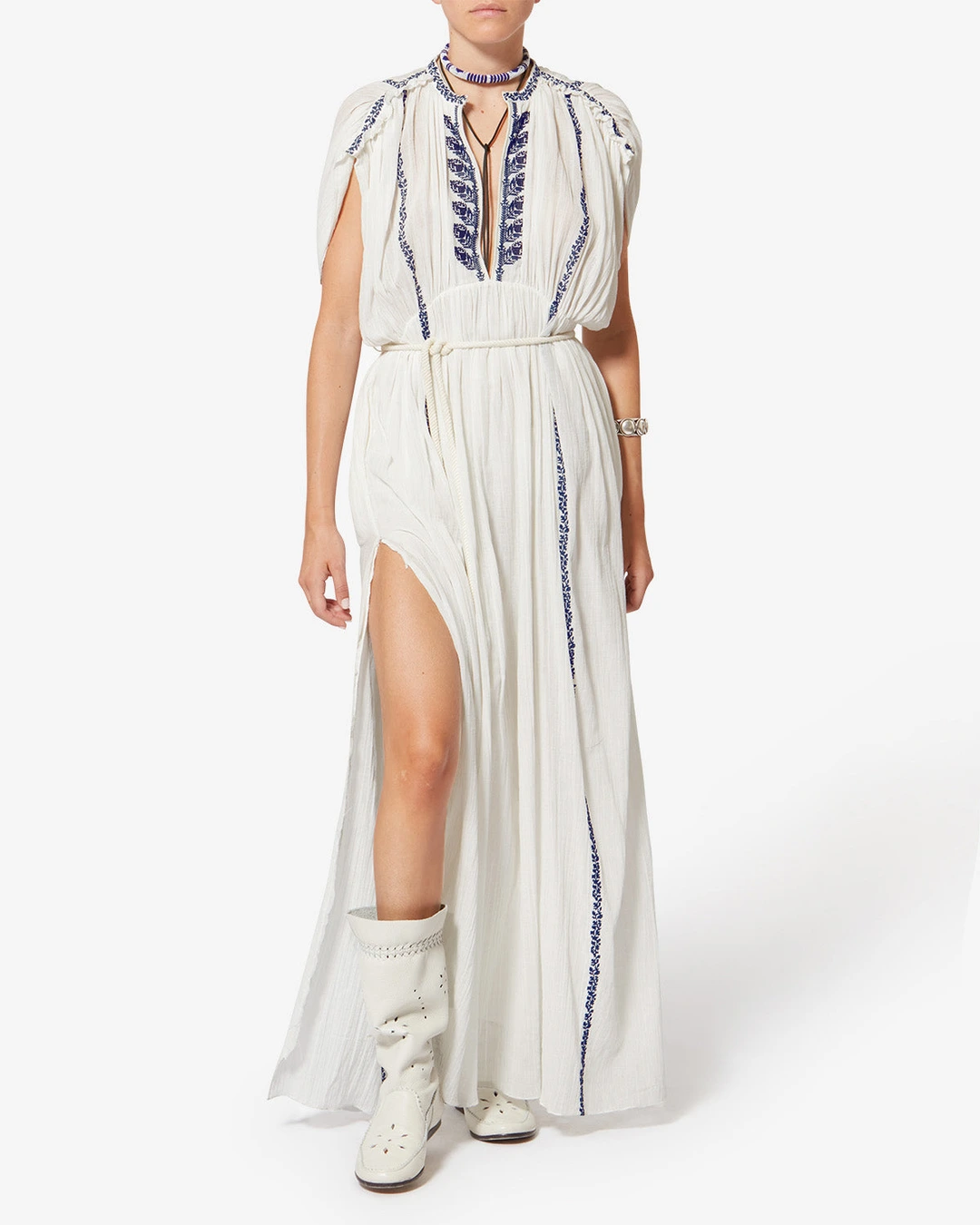 Robe Liviane - Femme - Écru Et Bleu - Taille44 - Marant Étoile - Collection Été Femme - Nouvelle Collection Capsule High Summer - 3