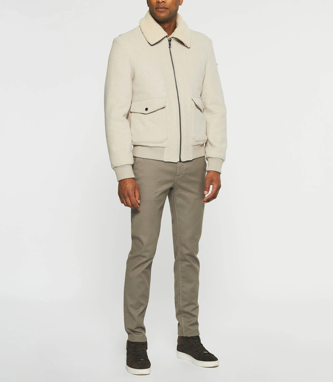 IZAC - Blouson en laine à col amovible mastic MATHIAS