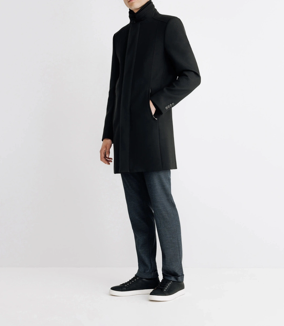IZAC - Manteau ville droit à col montant noir