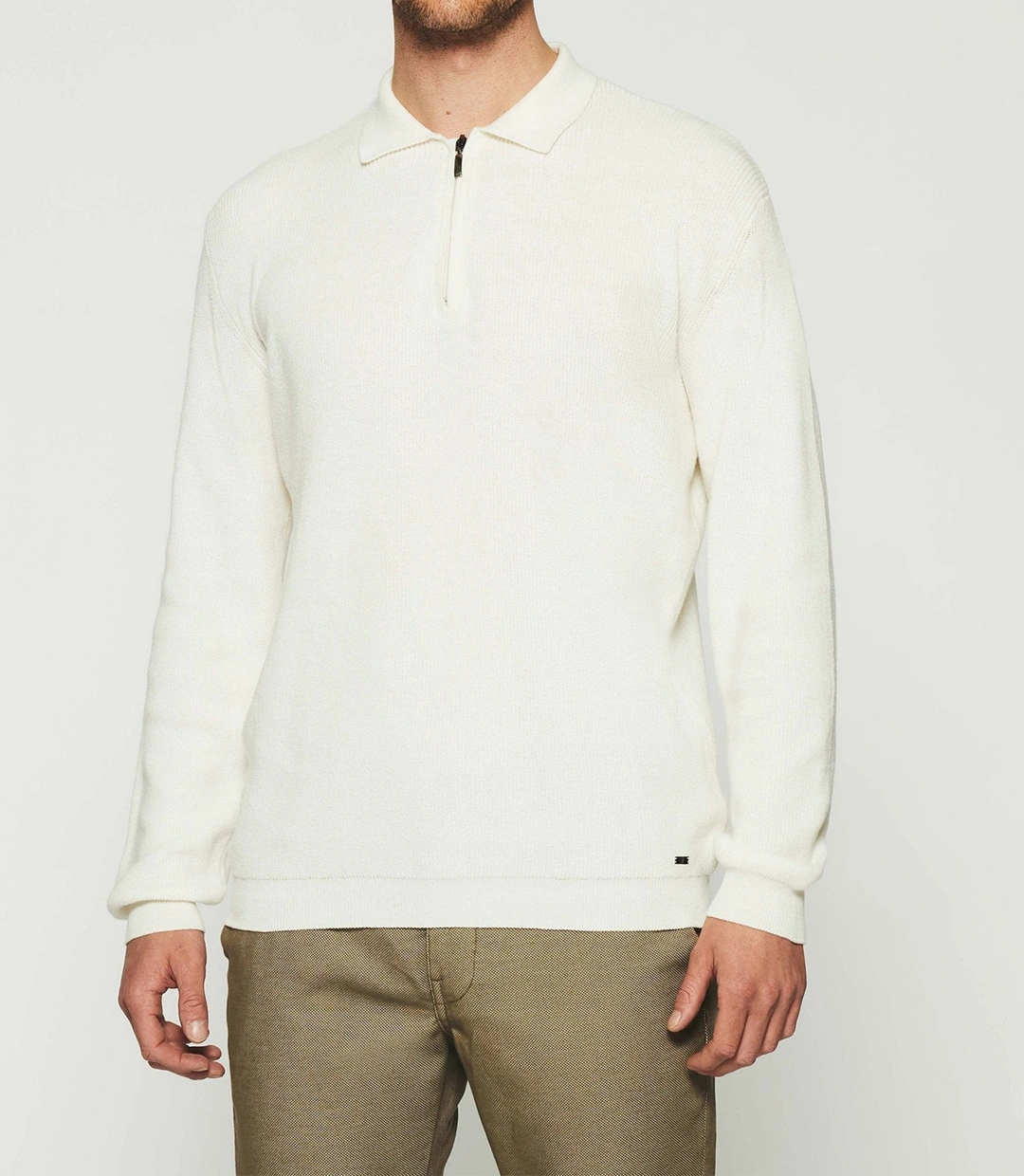 IZAC - Pull col polo zippé écru DYLAN