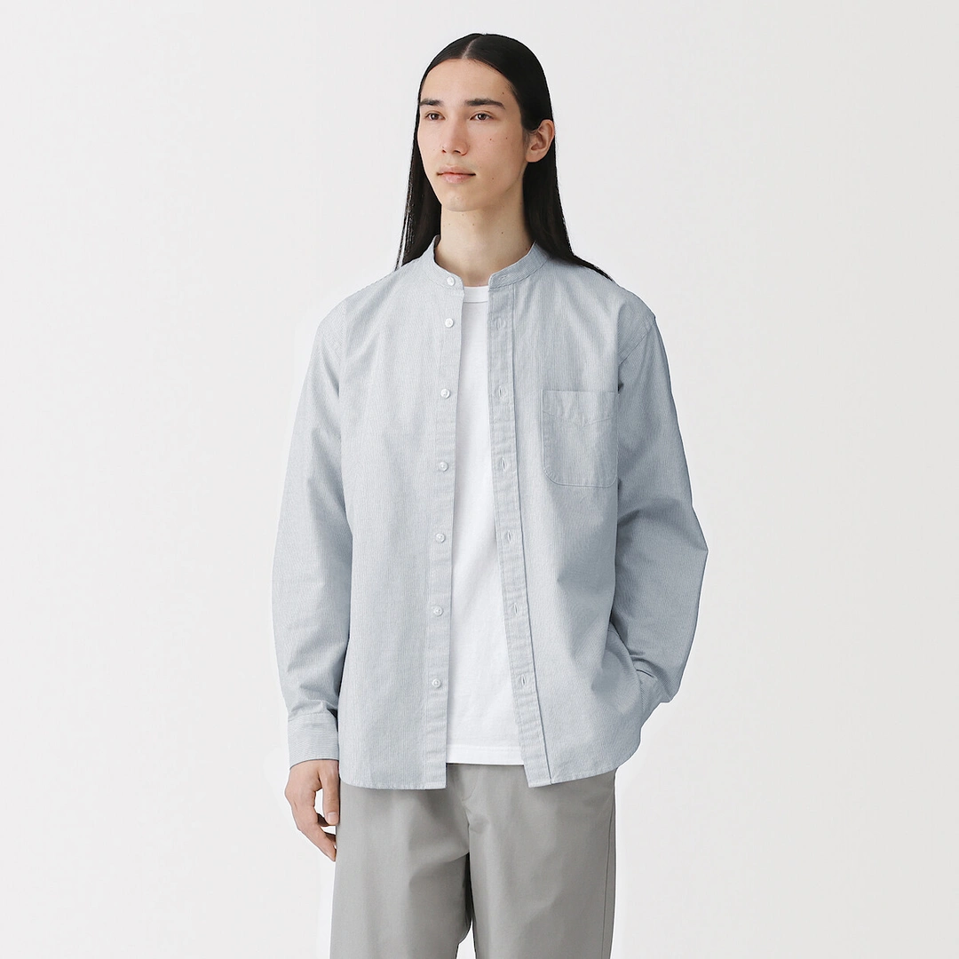 Chemise en coton Oxford lavé col officier pour homme