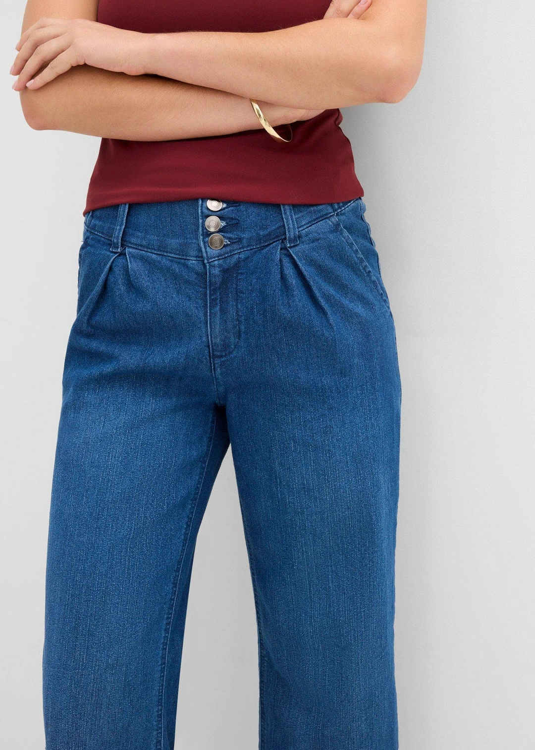Jean large, taille haute et élastiquée, cropped - 3