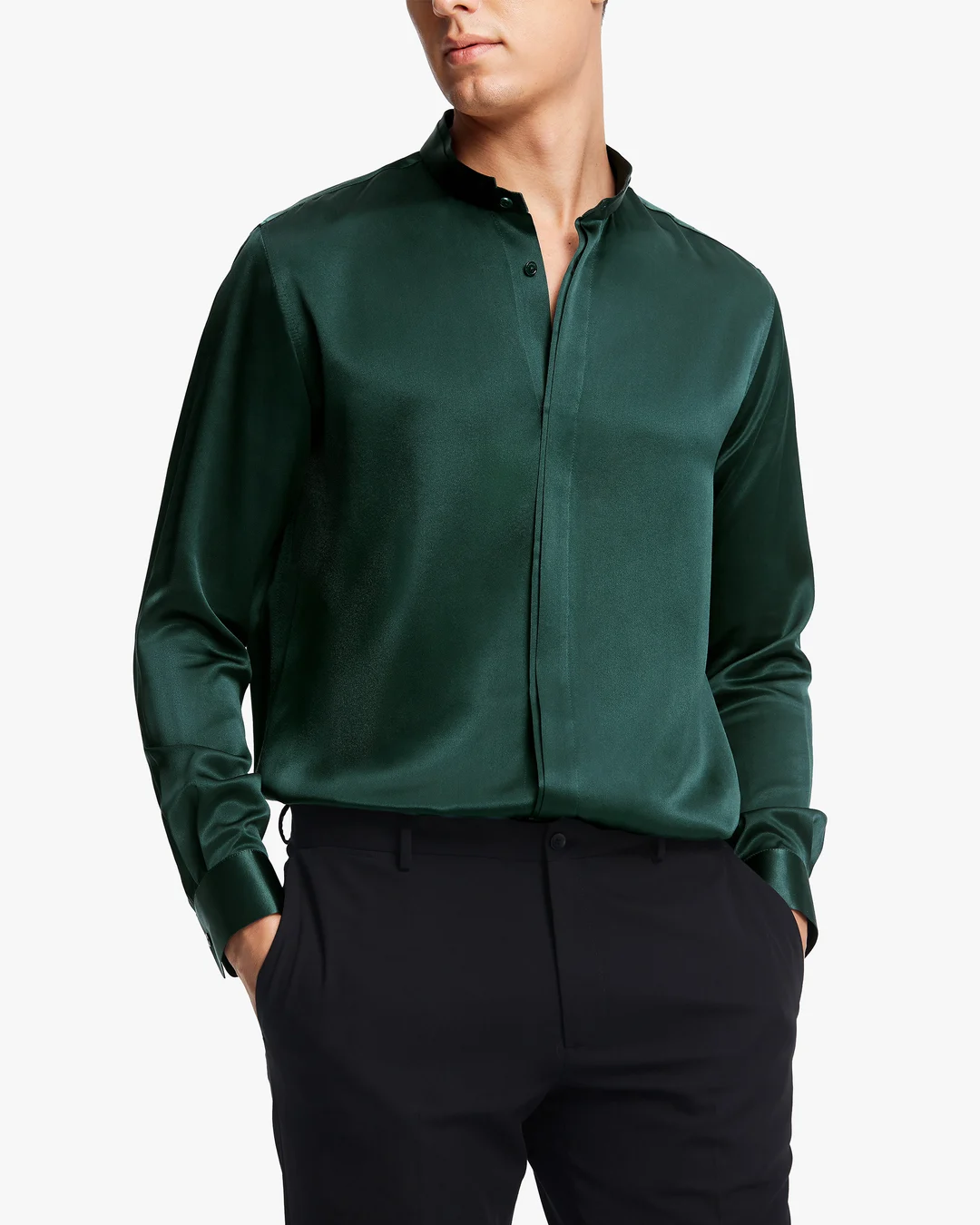 LILYSILK Chemisier En Soie Homme France Chemise Homme Classique En Soie À Patte De Boutonnage Dissimulée Noir