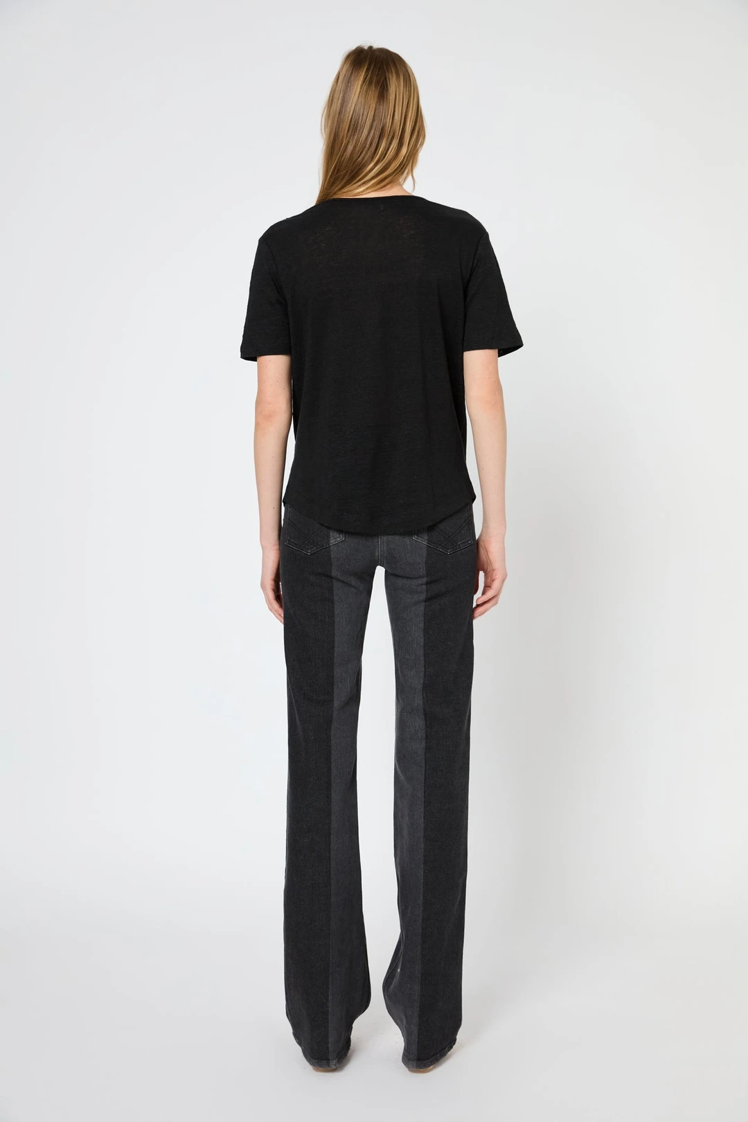 T-shirt en lin au col brodé - GALATEA - Noir