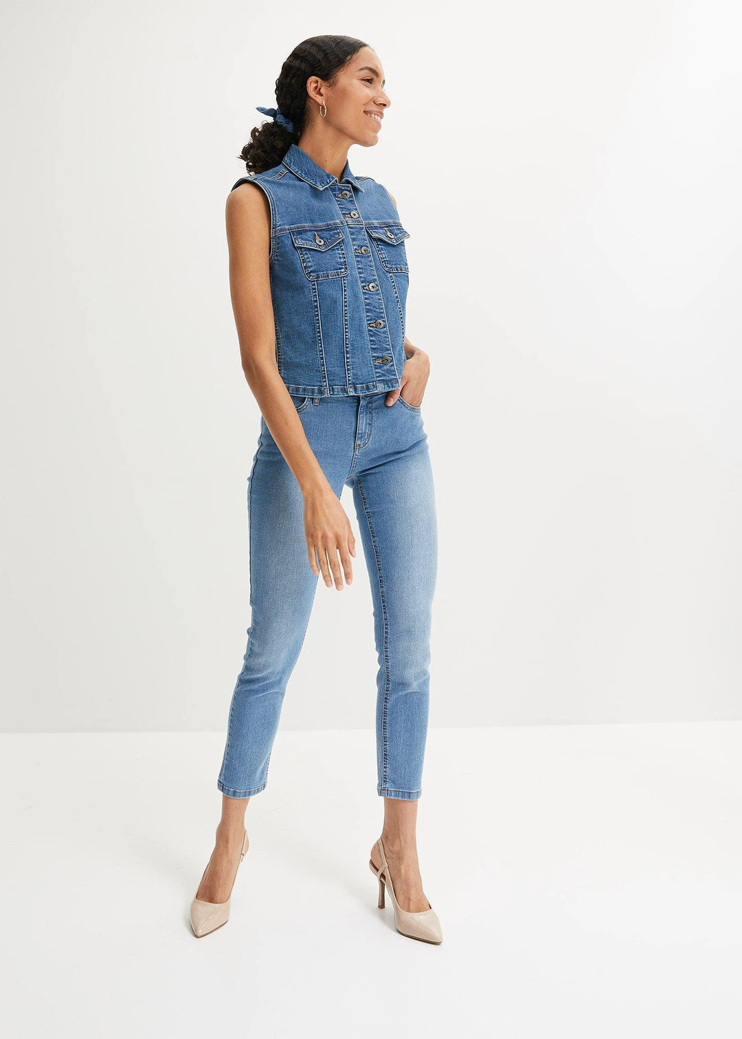 Jean slim taille mi-haute, cropped