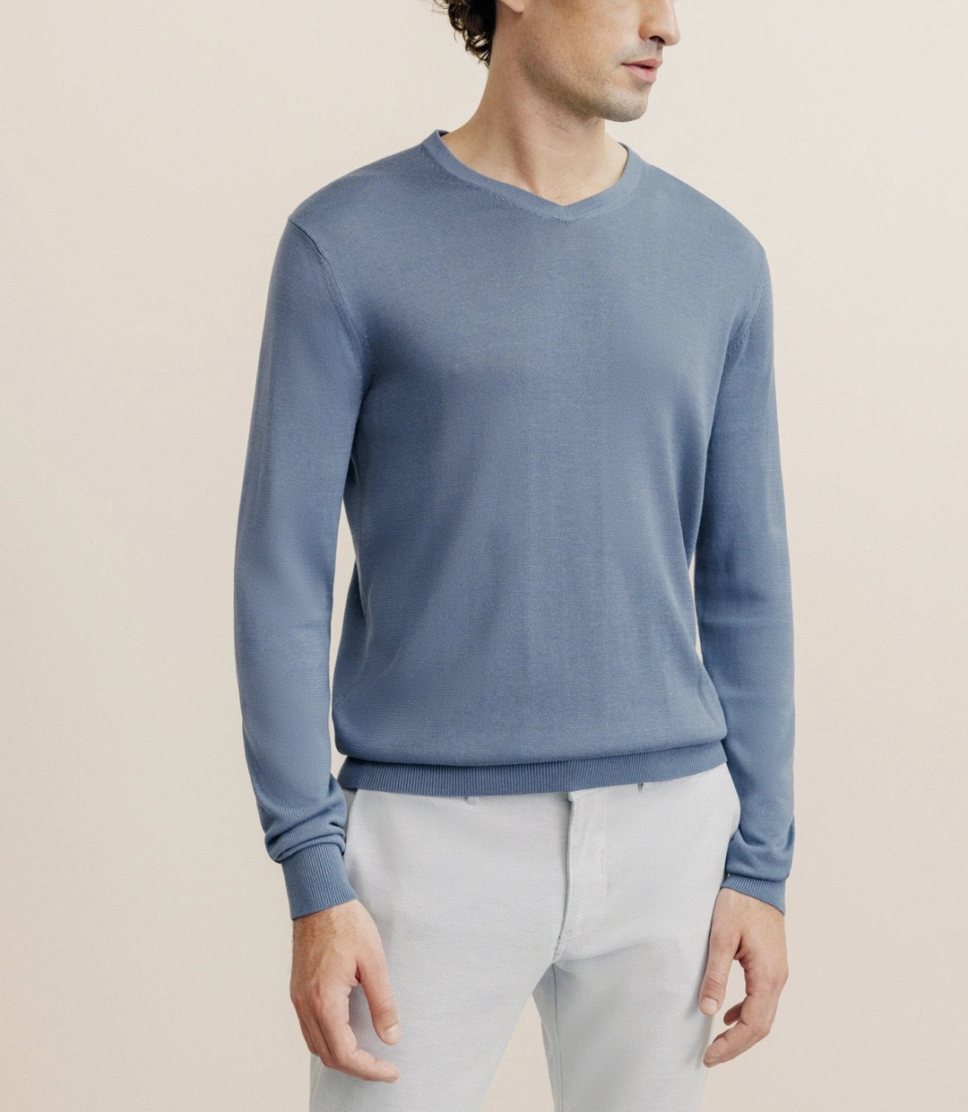 IZAC - Pull col V manches longues bleu gris