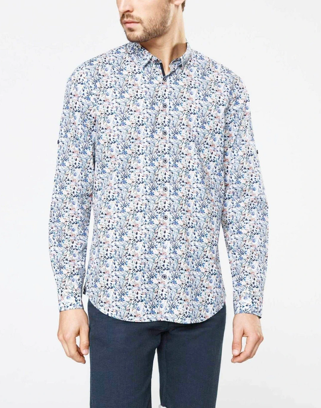 IZAC - Chemise casual indigo motif fleurs