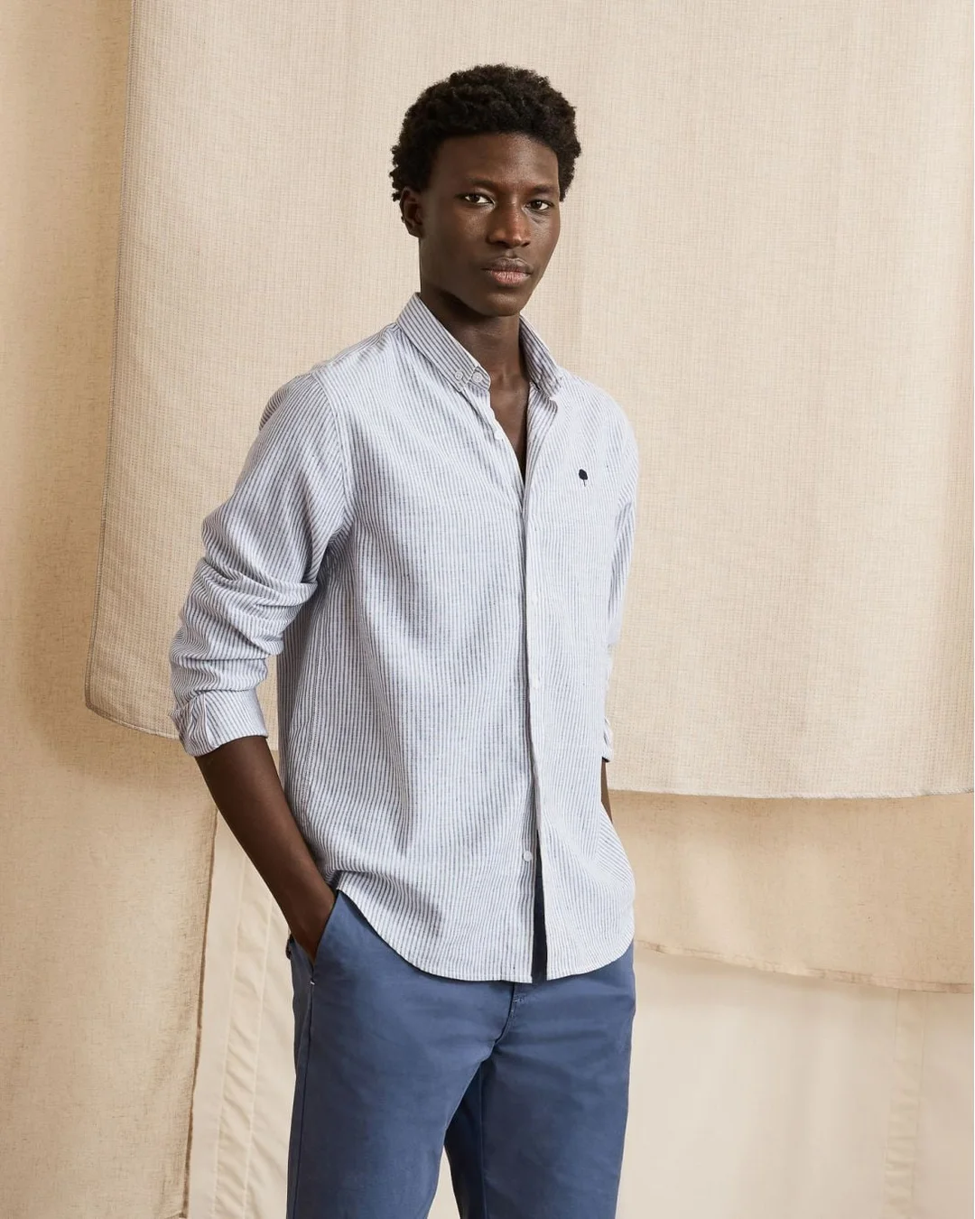 Chemise en lin rayée vert et écru - IVOY