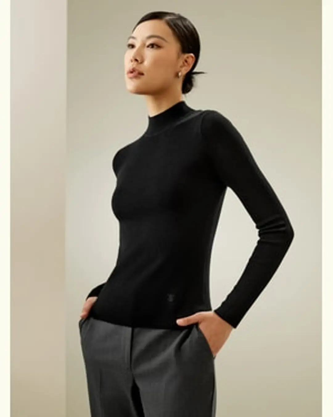 LILYSILK Pull En Cachemir Femme Demi Col Roulé Coupe Ajustée Mélange De Cachemire Une Élégance Intemporelle Doux Pour La Peau Et Respirant Noir S