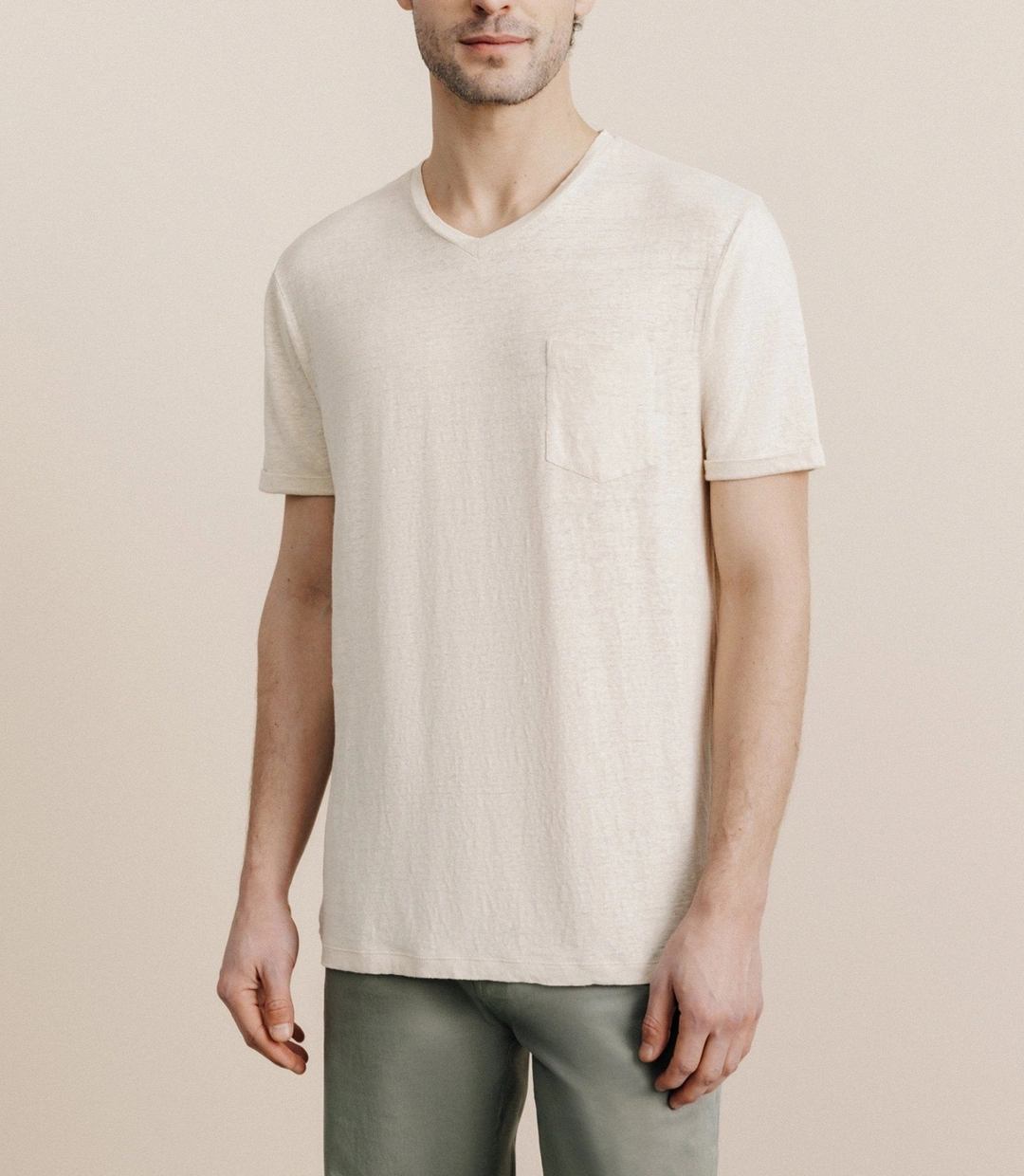 IZAC - T-shirt col V 100% lin naturel