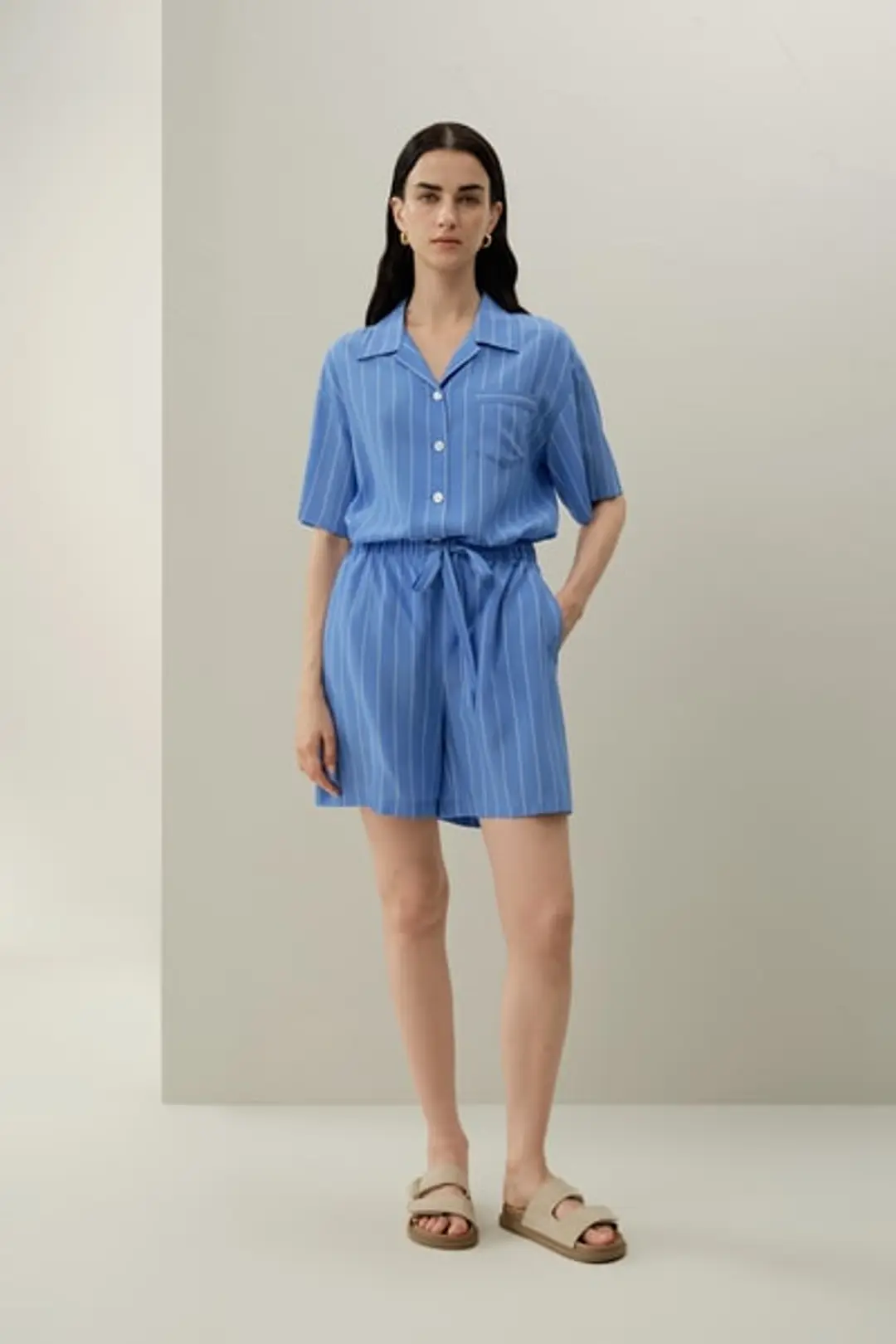 Shorts de Luxe Amalfi Rayés en Soie | Soie crêpe de chine | Vêtements de Plage