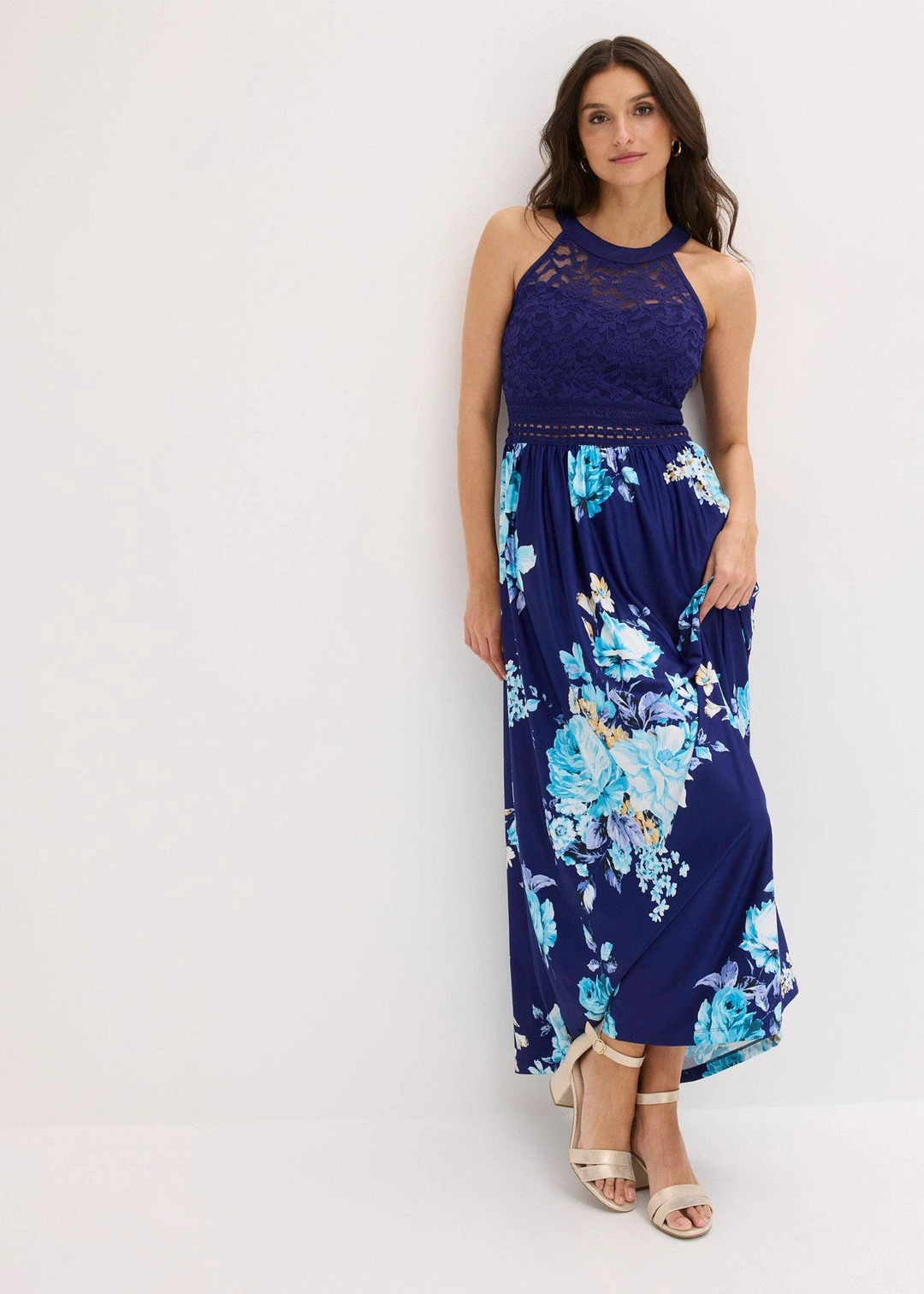 Robe longue à imprimé floral et dentelle