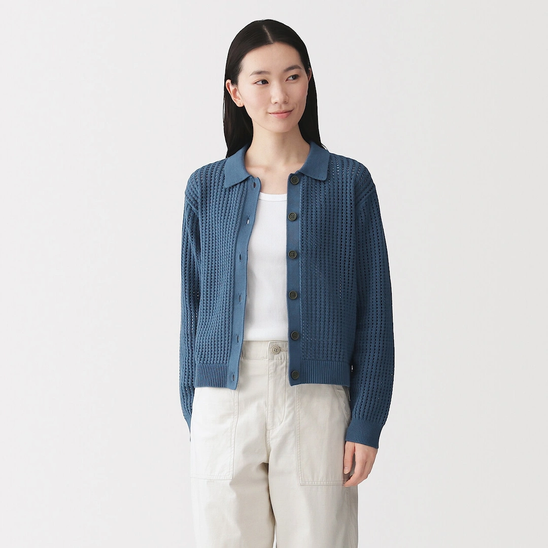Cardigan à col en tricot de coton mélangé pour femme