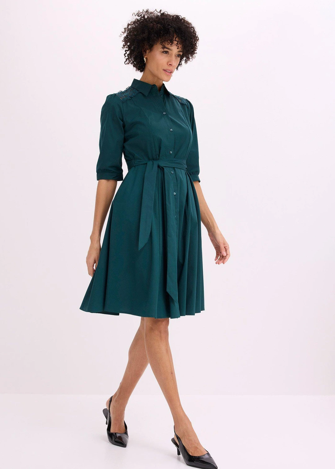 Robe-chemise avec dentelle et lien à nouer - 2