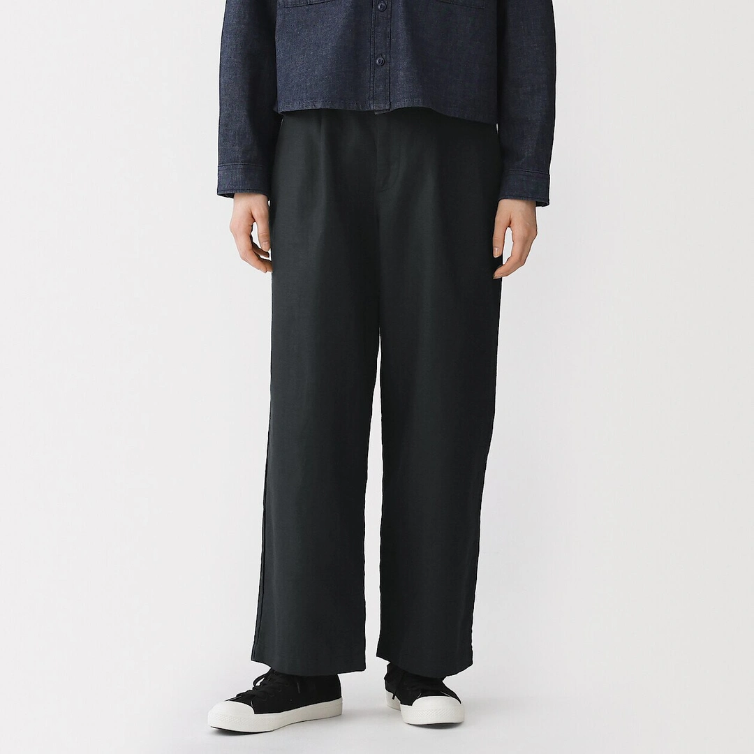 Pantalon droit en sergé de mélange de chanvre pour femme