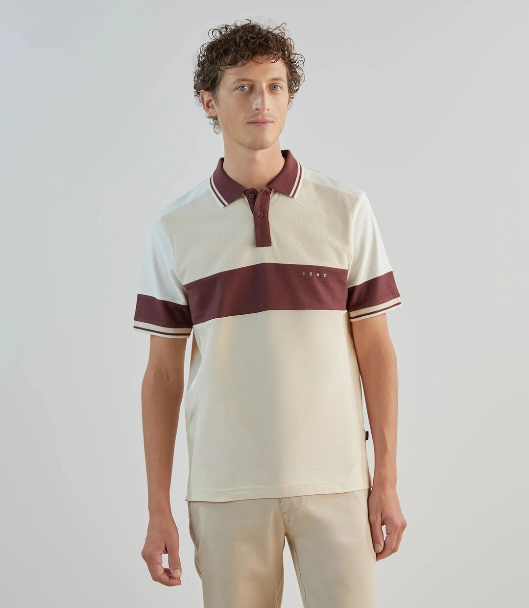 IZAC - Polo avec bandes contrastées beige clair