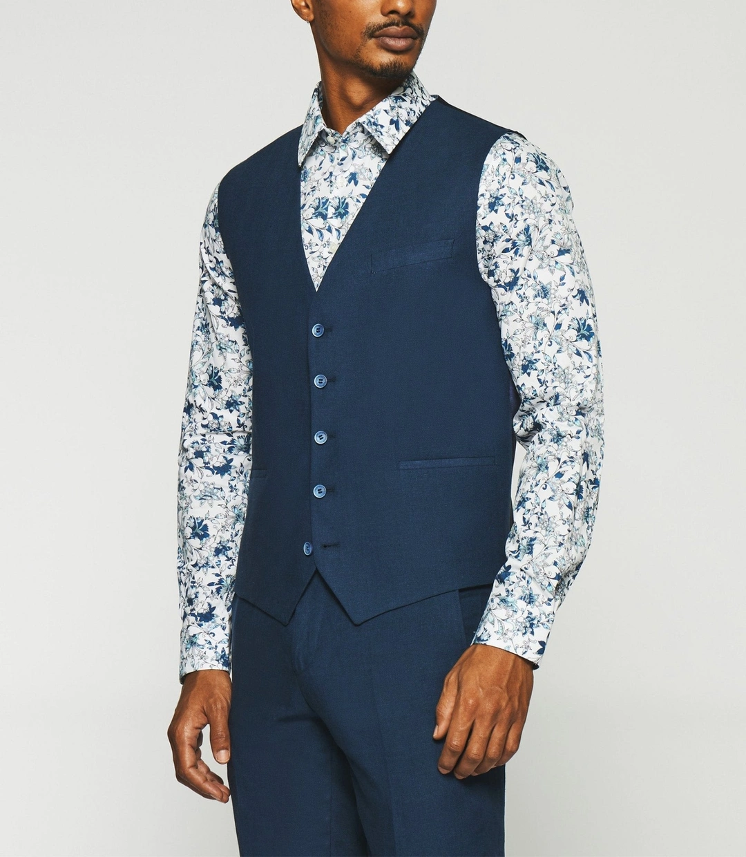 IZAC - Gilet de costume en lin marine JCELESTE