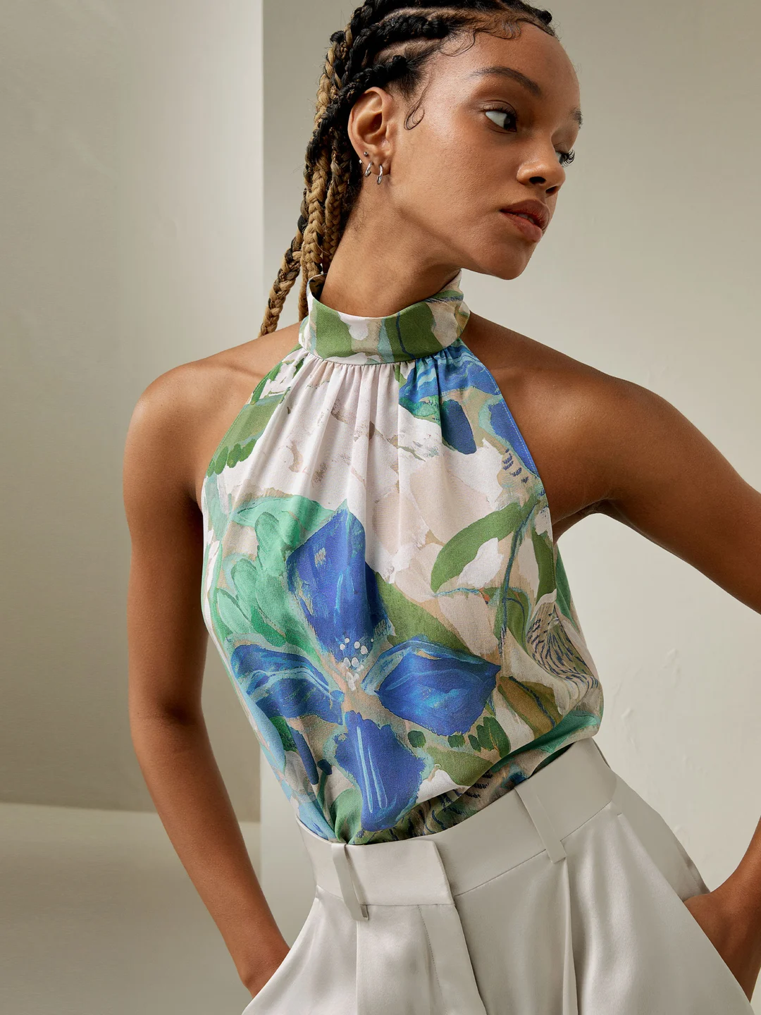 LILYSILK Top Praslin Soie Crêpe de Chine Élégant Sans Manches Floral Peinture à l'Huile T38