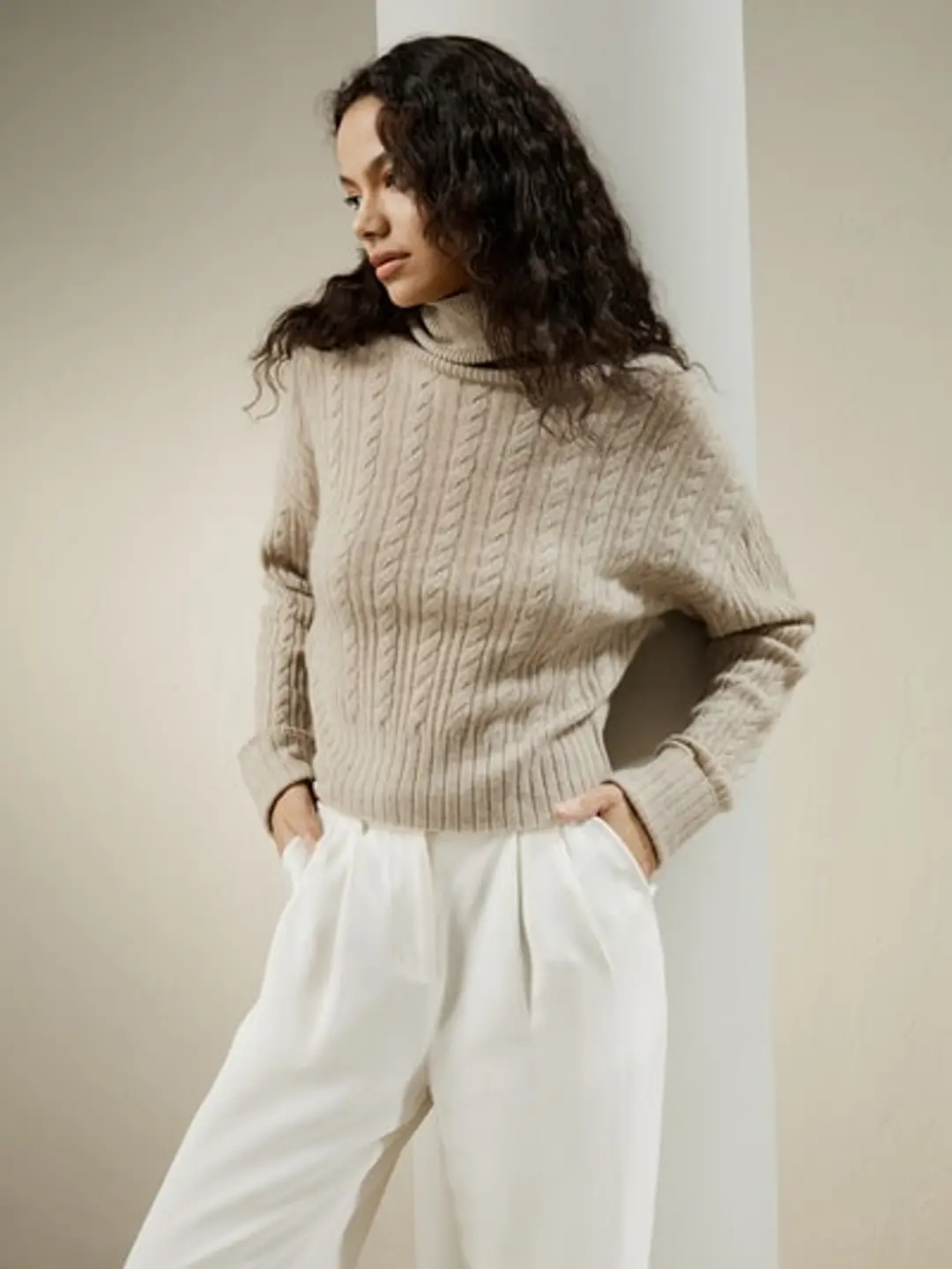 LILYSILK Pull Cachemire Femme Beige Épaules Tombantes, Mailles Torsadées 100% Cachemire Doux Pour La Peau Et Respirant L