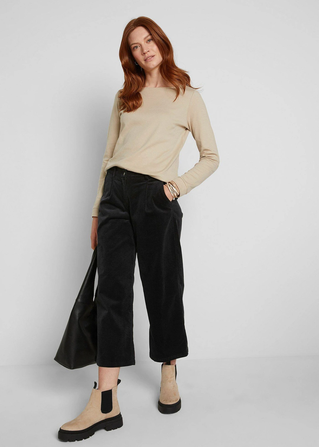 Jupe-culotte en velours côtelé stretch avec taille haute confortable, longueur 7/8