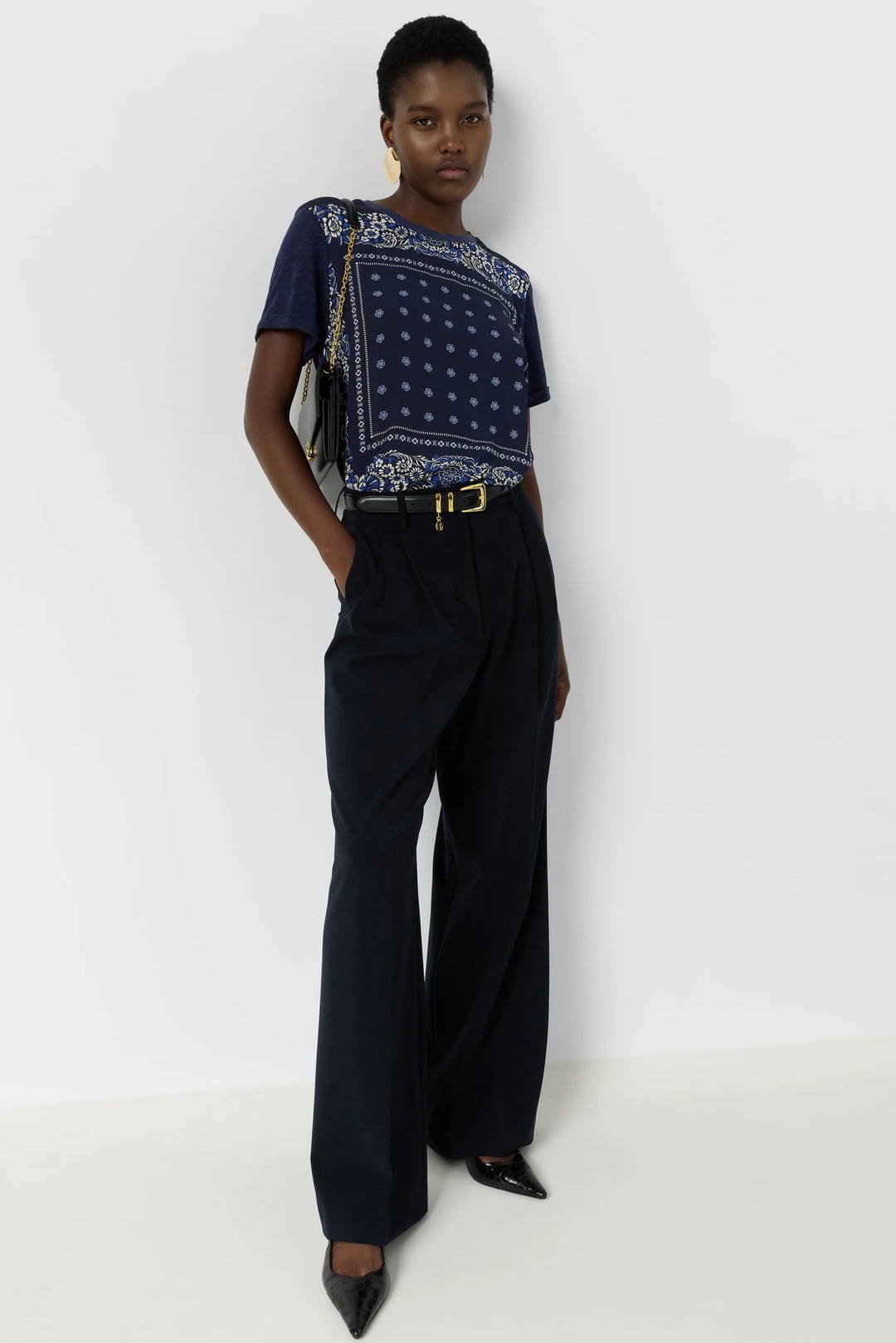 T-shirt bi matière esprit foulard - MANOLIA - Marine