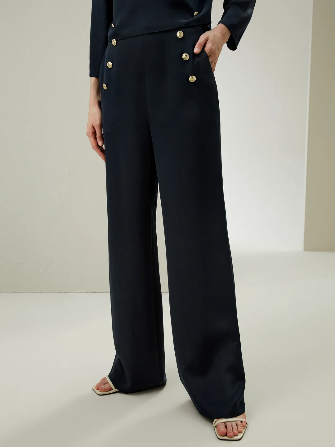 LILYSILK Pantalons Soie Bleu Fermeture Zippée Latérale Cachée 100% Soie Pure Un Toucher Incroyablement Doux Et Confortable 34