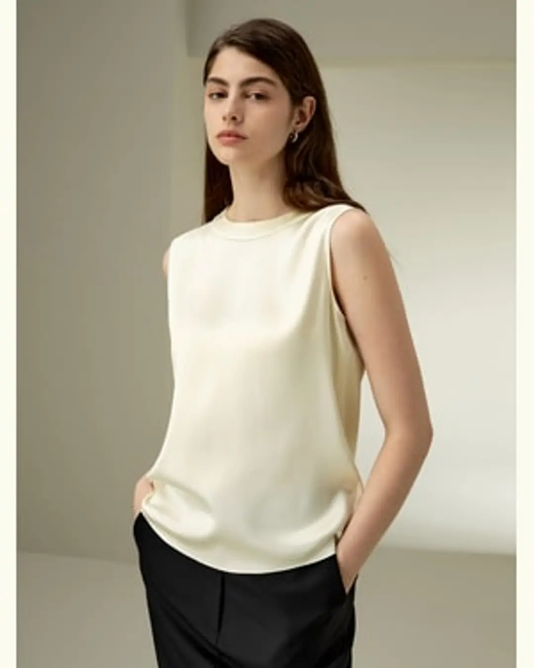 LILYSILK Top En Soie Silhouette Sans Manches 100% Soie Essentiel Pour Notre Garde-Robe Doux Pour La Peau, Confortable Et Durable Lilyblanc Xl