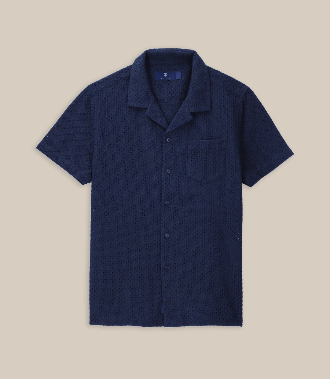 IZAC - Chemise uni brodé de coton marine
