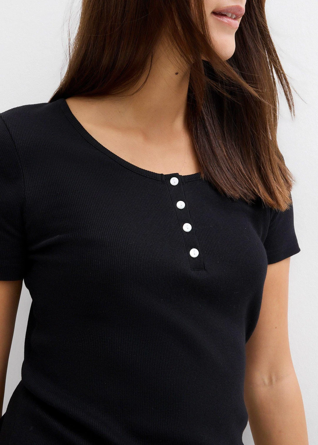 T-shirt col tunisien, 100% coton