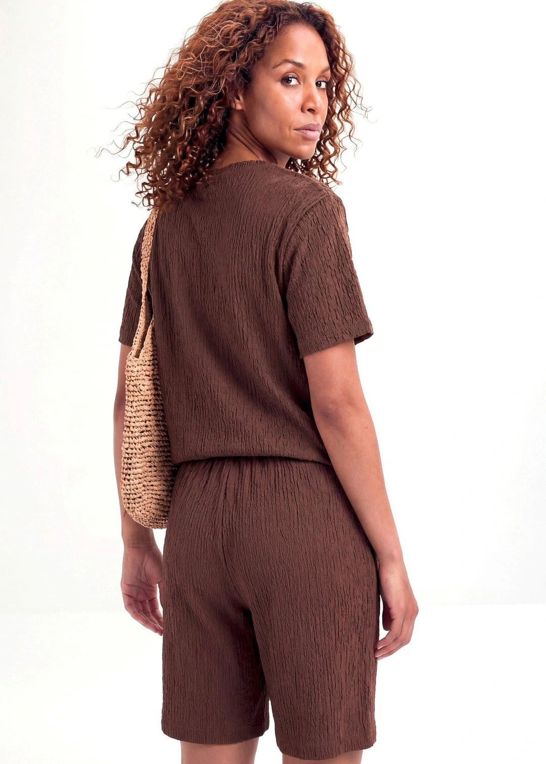 Short taille élastiquée en crêpe gaufré - 3