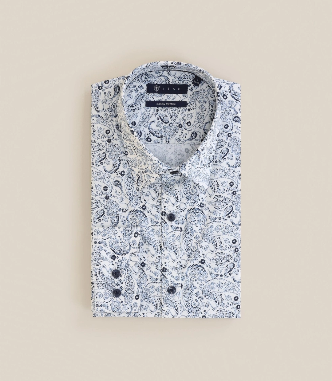 IZAC - Chemise imprimée col français blanche