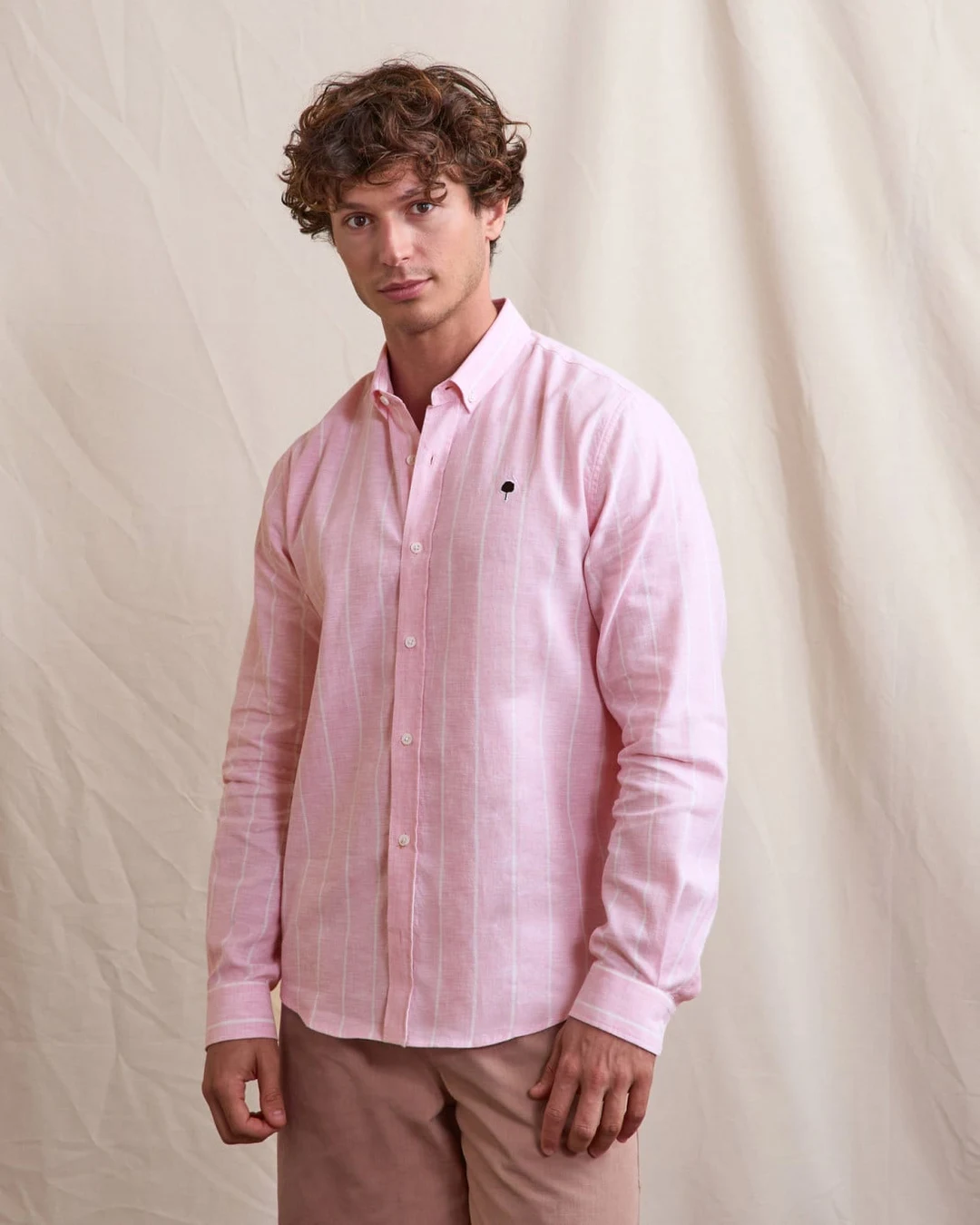 Chemise en lin rayée vert et écru - IVOY