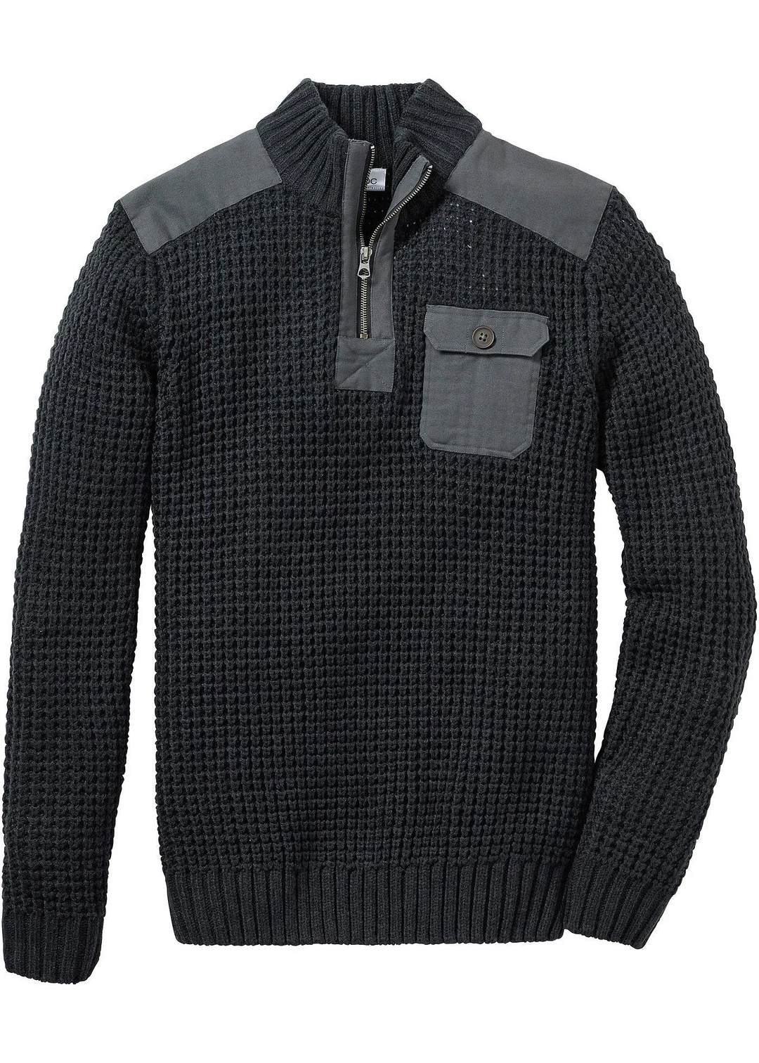 Pull camionneur en grosse maille avec empiècements en tissu