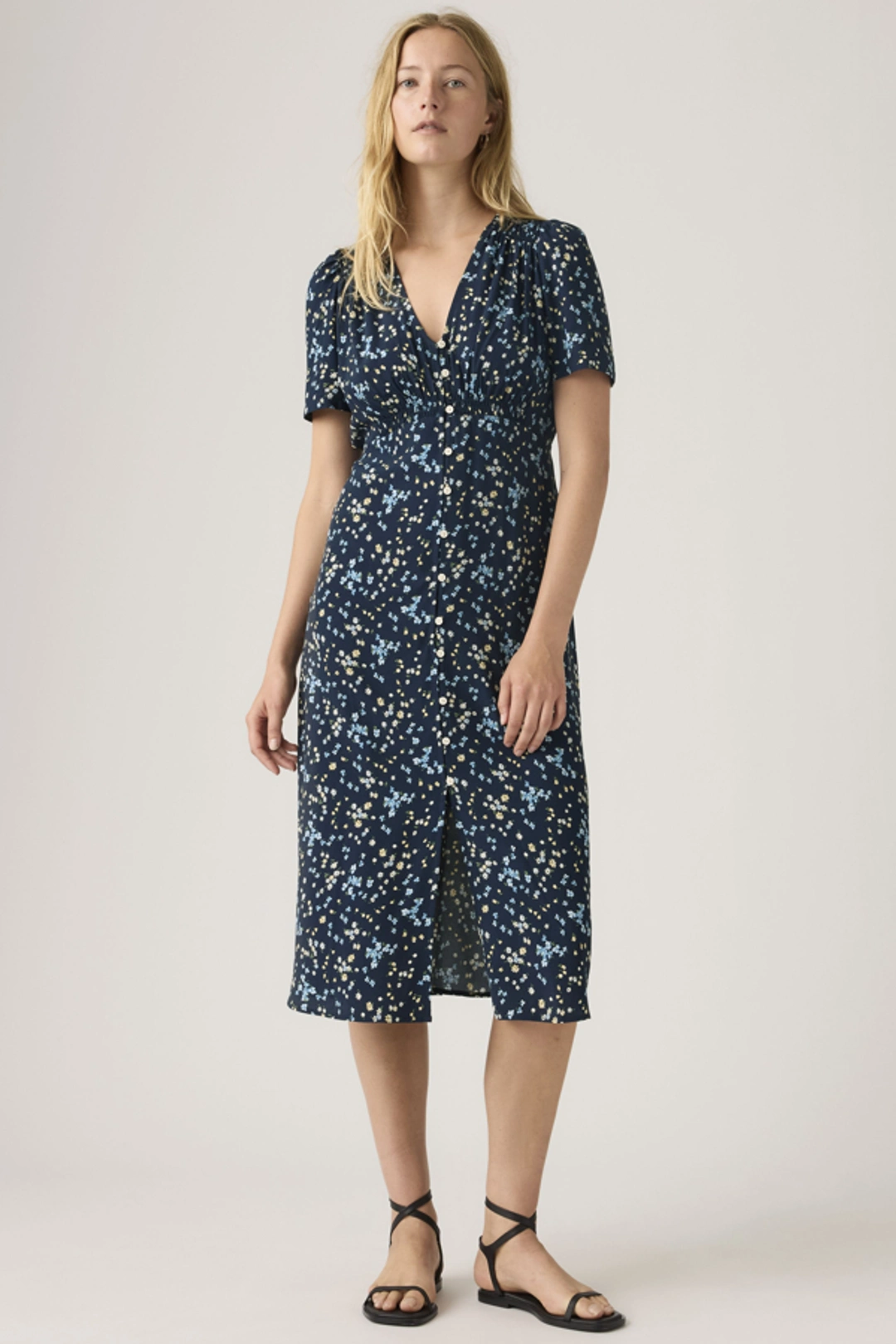 Levi's Robe Mi Longue Manche Courte Paola - Femme - Bleu / Mavis Floral Navy Blazer - XS